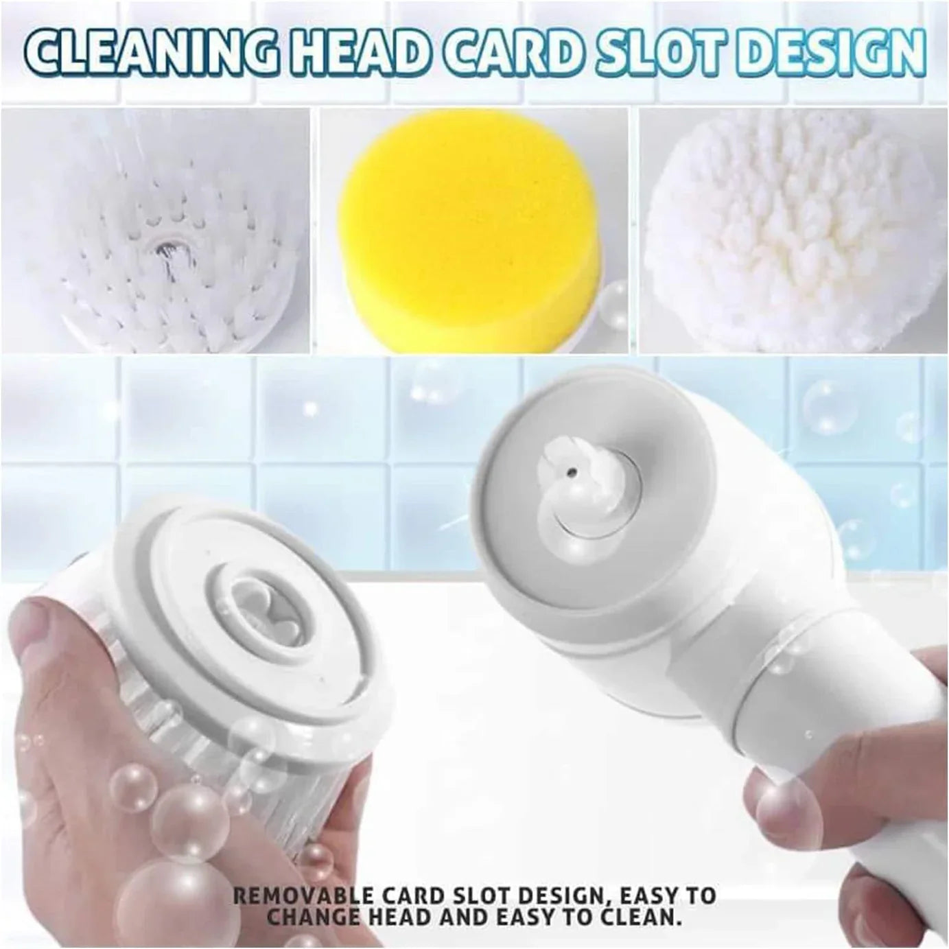 Electric Cleaning Brush, Cordless Handheld Shower Washer with 3 Interchangeable Brush Heads